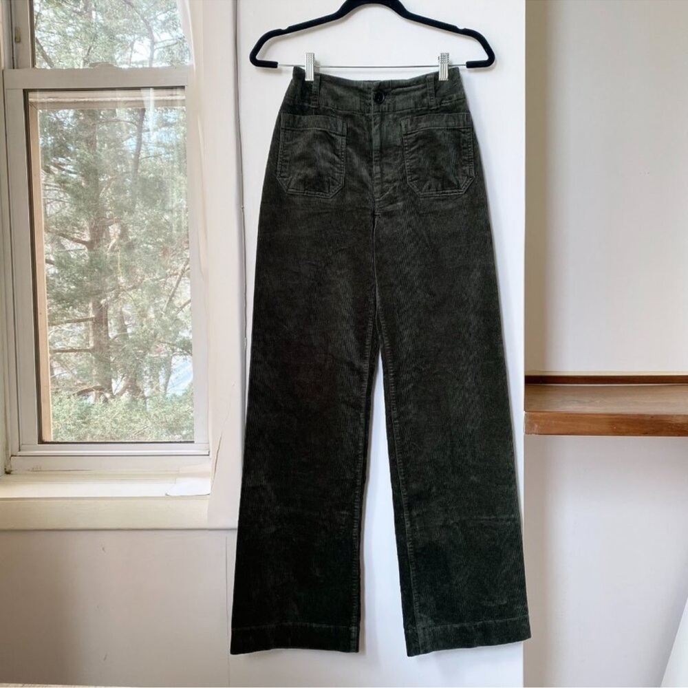 New Anthropologie The Colette Cord Full-Length Wide-Leg Pants Green 24 - Picture 4 of 11